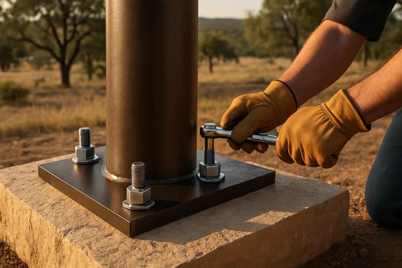 Column Base Plate Install in Round Mountain TX