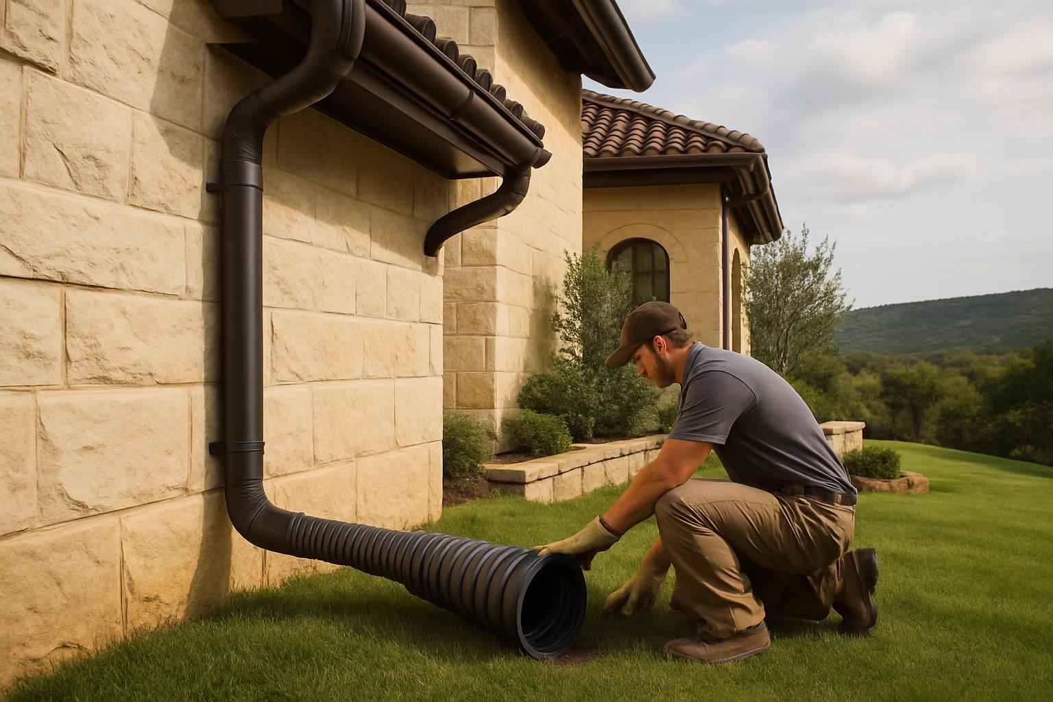 Gutter Outfall Drainage Service in Round Mountain TX