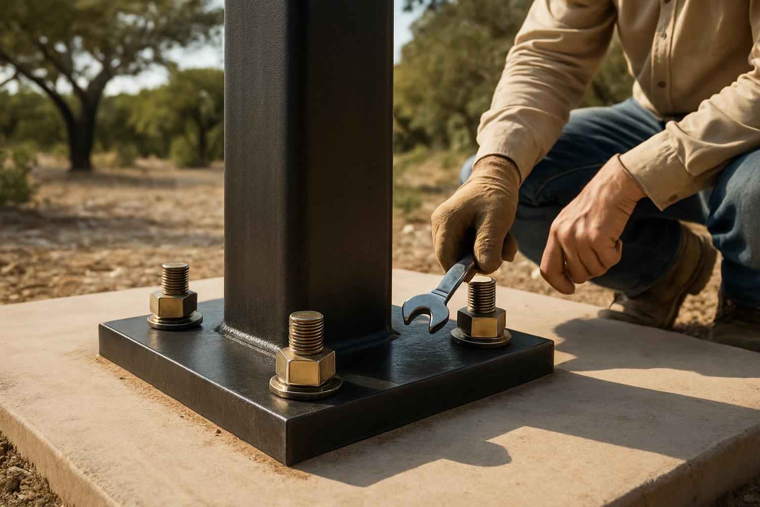 Column Base Plate Install in Pipe Creek TX