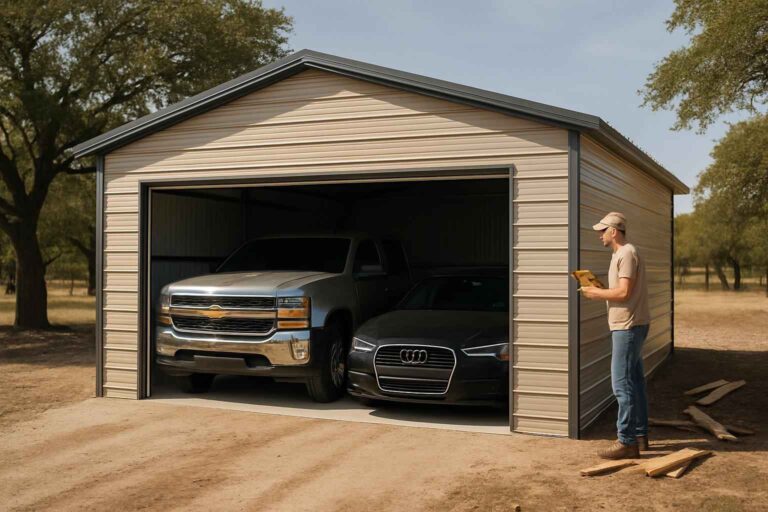 two car metal garage contractor in hye tx