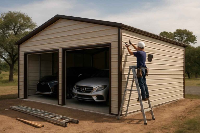 two car metal garage contractor in cypress mill tx