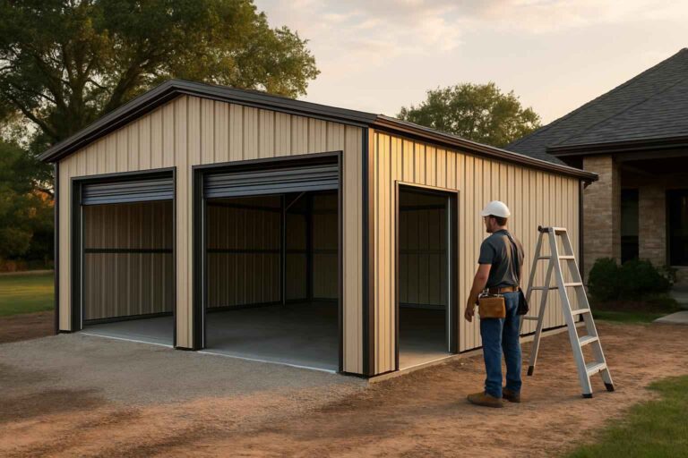 two car metal garage contractor in cottonwood shores tx