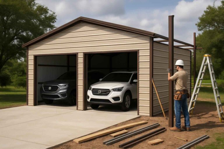 two car metal garage contractor in marble falls tx
