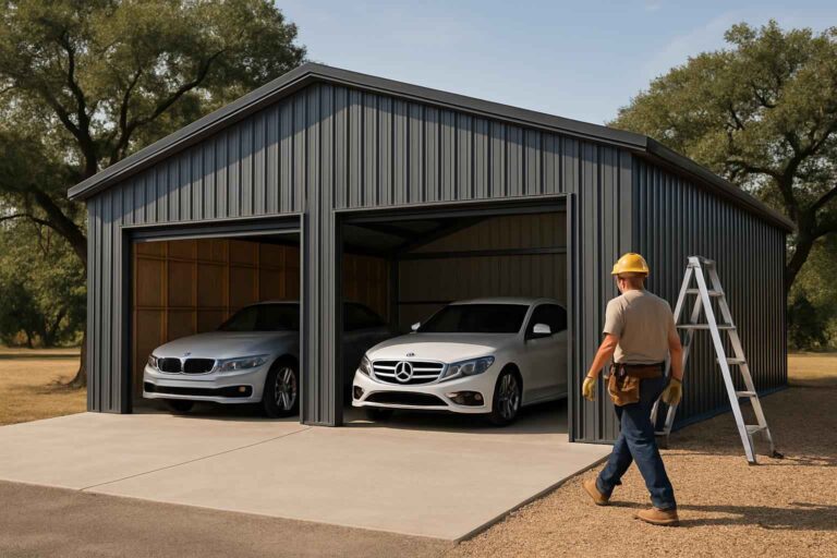 two car metal garage contractor in mason tx